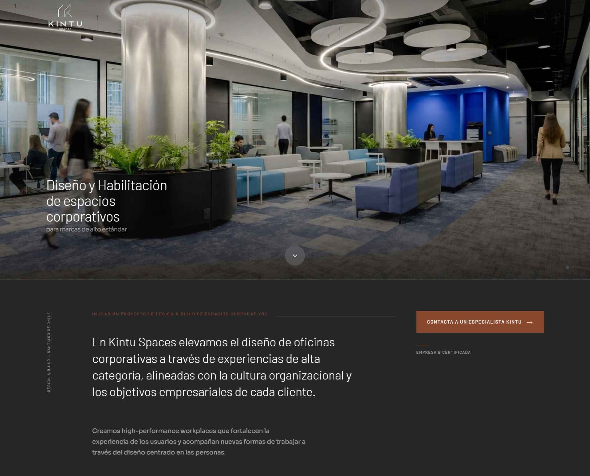 Página de inicio del sitio de Kintu Spaces